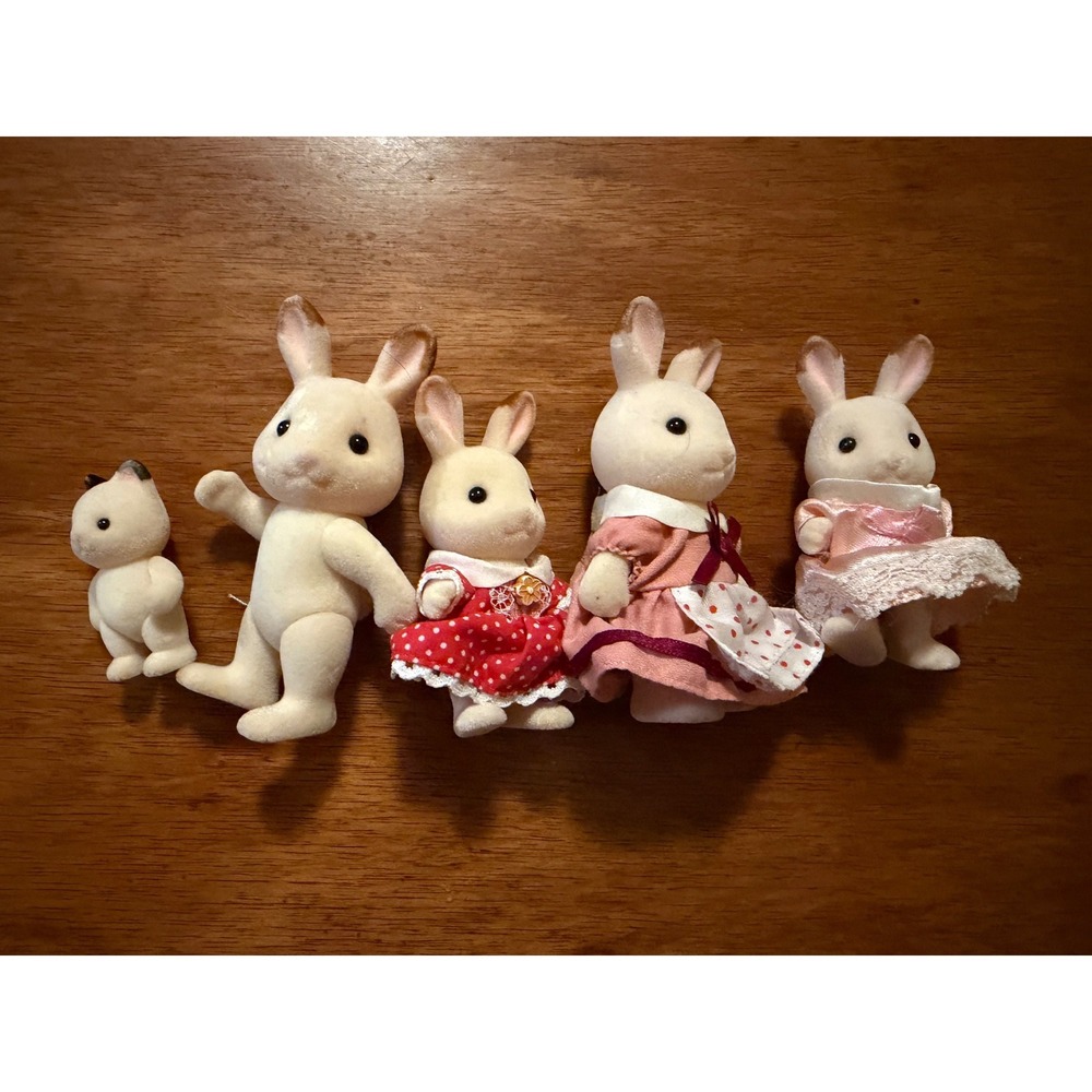 Calico Critters Chocolate Rabbit Family Lot Sylvanian Families Flocked Figures